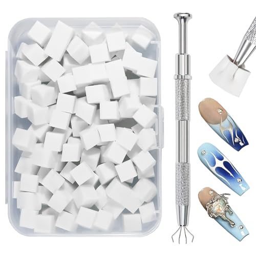 Qufiiry 100 Stück Nail Art Schwämme mit Metallgreifer, Nagelkunst schwammpinsel, Maniküre Zubehör für Nägel, um eine Vielzahl von Gradient Nail Art Patterns zu Erstellen