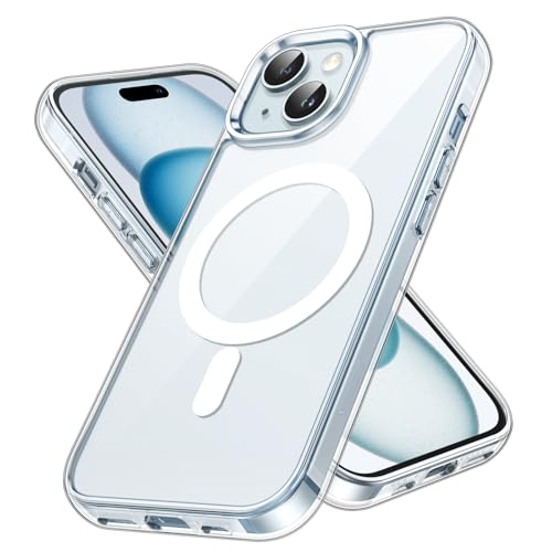 JETech Magnetisch Hülle für iPhone 15 6,1 Zoll Kompatibel mit MagSafe Kabellosem Laden, Stoßfest Handyhülle, Schutzhülle Kratzfeste Transparente Rückseite (Durchsichtig)