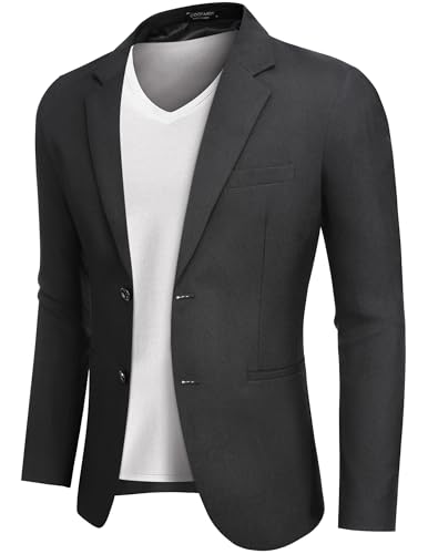 COOFANDY Anzugjacken Sakko Herren Casual Business Blazer Regular Fit 2 Knöpfe Freizeit Anzug Einfarbig Schwarz 3XL
