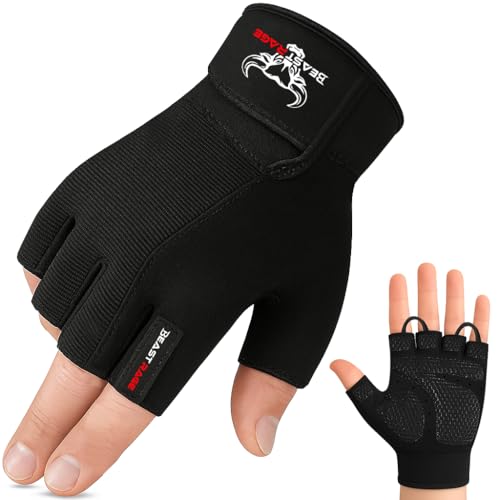 BEAST RAGE Fitness-Handschuhe für Training, rutschfest,gepolsterte Handfläche,Halbfinger-Workout,Gewichtheben-Handschuhe, Radfahren, Crossfit,Krafttraining