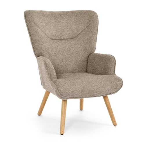 Goeurvant Ohrensessel Sessel Wohnzimmer, Skandinavischer Stil Relaxsessel Polstersessel mit Hoher Rückenlehne Loungesessel aus Webstoff, Sand