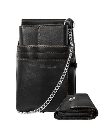Alain Miller Kellnergeldbörse mit Tasche und Kette Set Geldbörse und Holster mit großem Münzfach Schwarz