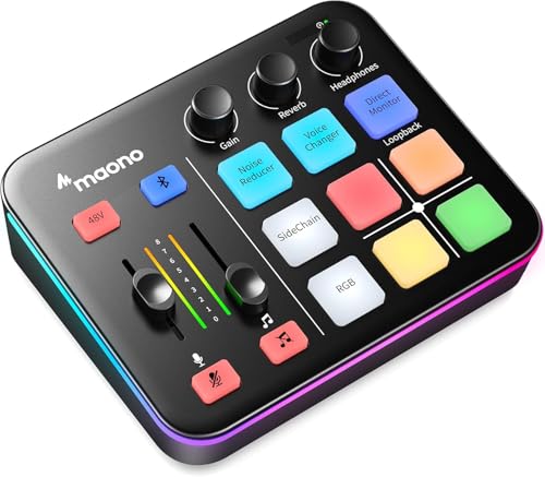 MAONO G1 Neo Audio Mixer, RGB PC Mixer for Streaming, XLR Interface with 48 V Phantom Power, DIY Sound Effects, Volume Control, Mute Button, Noise Cancellation, Recording, Vocals