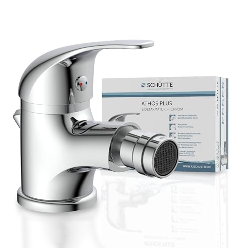 SCHÜTTE 41200 Bidet Armatur ATHOS, Bidet Wasserhahn, incl. Ablaufgarnitur mit Zugstange, schwenkbare Marken-Mischdrüse, Bidet-Armaturen, Chrom