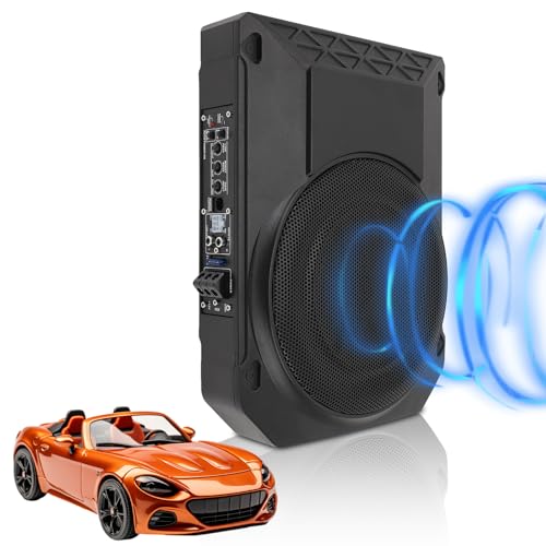 WODHMIEY 10 Zoll Aktiv Subwoofer Unter Sitz Car Audio Bassbox 800W 2.5 Ohm Ultra Flach Aktiver Auto Subwoofer Mit Verstärker Mit Controller Tiefton Lautsprecher Fahrzeug Sound System Car Truck SUV