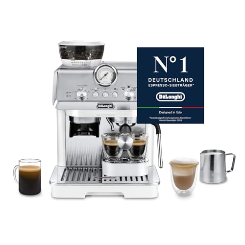 De'Longhi Siebträgermaschine La Specialista Arte EC9155.W, Espressomaschine mit Mahlwerk, 8 Mahlgrade, 15 Bar, 3 Temperaturen, Milchschaumdüse, 1550W, 1,7L Tank, Weiß inkl. Barista-Kit