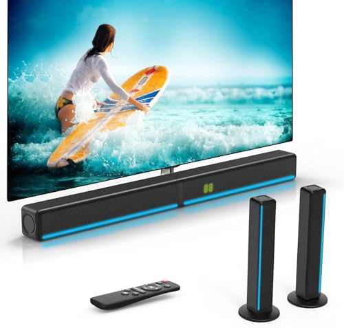 2.2 CH Soundbar für TV Geräte mit RGB-Leuchten, 180W Teilbare 2-in-1 TV Lautsprecher, Heimkino Soundsystem mit Bluetooth 5.3, 3 EQ-Modi, Bass Einstellbare, HDMI-ARC/Opt/Aux/USB für Fernseher/Gaming/PC