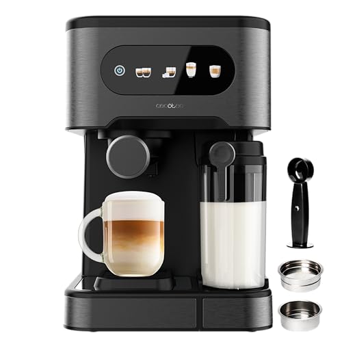 Cecotec Halbautomatische Express-Kaffeemaschine Power Espresso 20 ColdBrew Latte. 1350 W, 20 bar, kalt, warm oder warm, Touchscreen, 1,5 l Wassertank und 500 ml Milch, Warmhaltebecher, Doppelarm