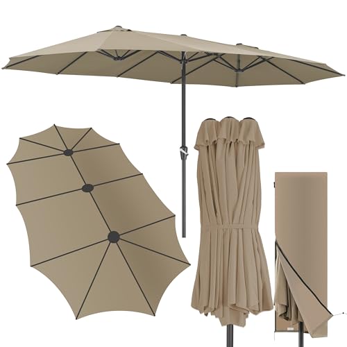 Kingsleeve® Sonnenschirm 460x270 cm mit UV Schutz 80+ Schutzhülle Kurbel Stabil Groß Garten Terrasse Balkon Doppelter Marktschirm Gartenschirm Taupe
