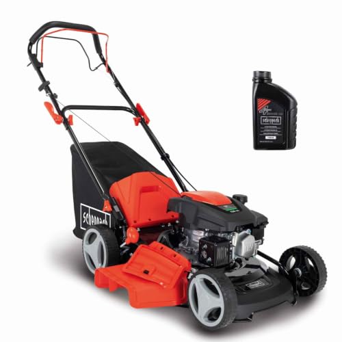 Scheppach MS161-46 Benzin Rasenmäher - 46 cm Schnittbreite | 55 Liter Fangkorb | Stahlgehäuse | 7-stufige Höhenverstellung | Mulchfunktion | Radantrieb | Seitenauswurf | inkl. Motoröl