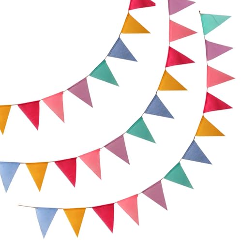 3er Set Wimpelkette Outdoor, 36 Bunte Wimpel (17,5x12,5 cm), 12 m Girlande, Wetterfeste Party Deko für Geburtstag, Gartenparty, Einschulung, Festival & Schützenfest (Regenbogenfarben)