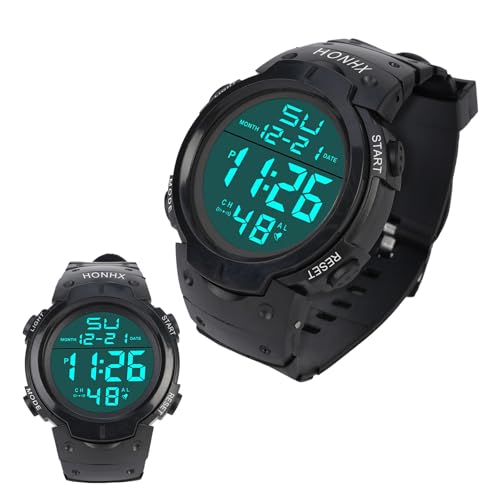 OFFCUP Uhren Herren Digital, Sport Armbanduhr Herrenuhr Schiedsrichteruhr Helles Display PU Armband Herren Chronograph Armbanduhr mit Alarm Kalender Stoppuhr für Männer, Schwarz