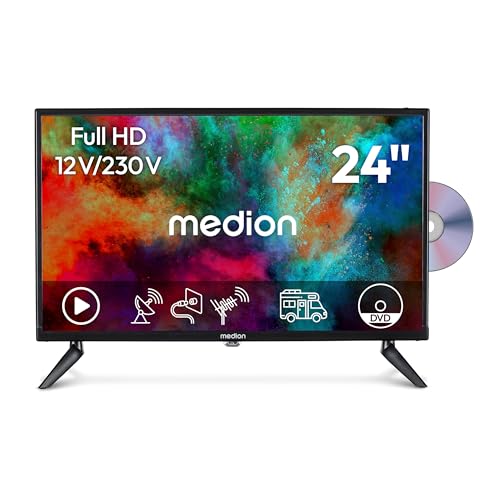 MEDION 59,9 cm (24 Zoll) Full HD Fernseher (integrierter DVD-Player, perfekt für Camping Wohnmobil LKW Garten, 12V KFZ Car-Adapter, Triple Tuner Receiver, HDMI, USB, MD 824001)