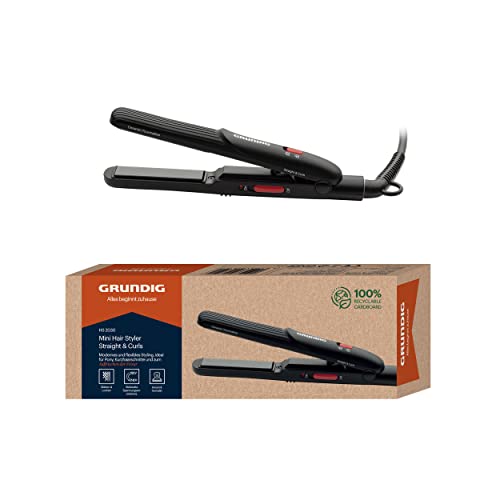 GRUNDIG - HS 2030 Mini Haarglätter - Turmalin-Keramik-Beschichtung - Konstante 200°C - Ideal für Reise, Pony & Kurzes Haar - Inkl. Hitzeschutztasche - Schwarz