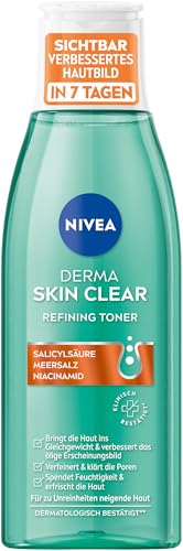 NIVEA Derma Skin Clear Refining Toner, porenverfeinerndes Gesichtswasser für ein sichtbar verbessertes Hautbild, Gesichtsreinigung mit Salicylsäure & Niacinamid (200 ml)