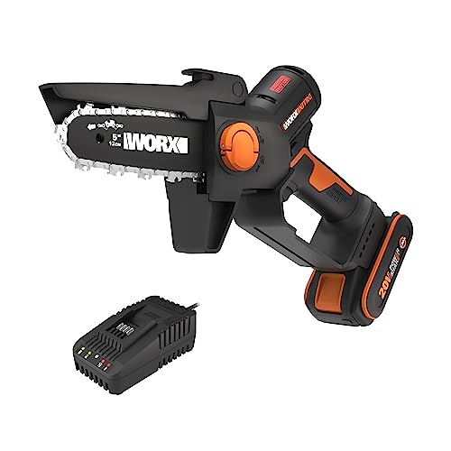 WORX WG325E Nitro Profi Mini Akku-Kettensäge 20V, Einhand Ast-Säge, starker Brushless Motor, 5650 /min, 12cm Schnittlänge, leicht & kompakt, automatische Kettenschmierung (inkl. 2Ah Akku & Ladegerät)
