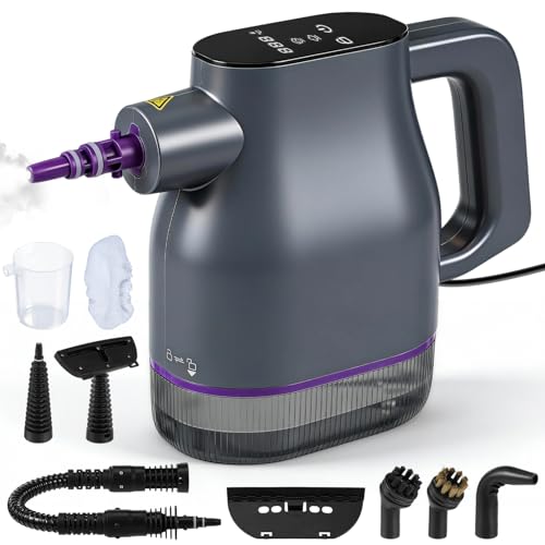 1350W Dampfreiniger Handgerät mit 15s Schnellaufheizung auf 130°C – Touchscreen Kindersicherung 400ml Handdampfreiniger & Chemiefrei Steam Clean 9 Zubehör für Auto, Sofa, Boden, Bad, Fliesen, Fenster