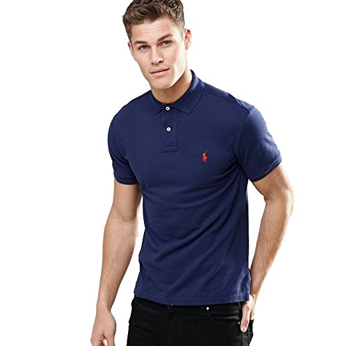 Herren Piqué-Polo im Custom-Slim-Fit (IT, Text, M, Regular, Regular, Marineblau)