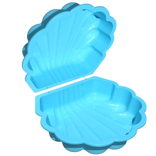 Sand- & Wassermuschel Kinder 2-teilig – Planschbecken & Sandkasten Muschel mit Deckel, Türkis mit Sternen, Garten Sandkasten für Kinder 1–6 Jahre, stabile Kunststoff Wassermuschel, ca. 87 x 77 x 19 cm