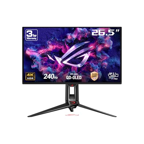 ASUS ROG Swift OLED PG27UCDM - 27 Zoll 4K UHD Gaming Monitor - 240 Hz, 0.03ms GtG, G-Sync, FreeSync, AdaptiveSync, KVM Switch, HDR 400 - QD-OLED, 16:9, 90W USB-C, DP 2.1, HDMI 2.1, USB-Hub, Ergo.