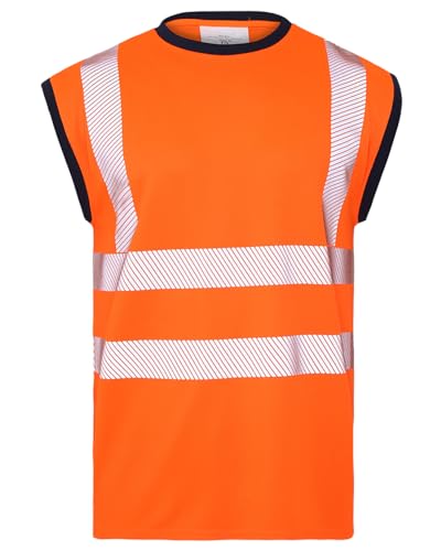 FASHIONISM Ärmelloses Herren-Oberteil, hohe Sichtbarkeit, Rundhalsausschnitt, hohe Sichtbarkeit, Sicherheits-T-Shirt, hitzeversiegeltes reflektierendes Band, Orange, M