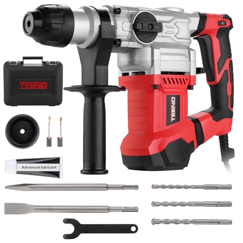 TEENO SDS-Plus Bohrhammer, 1500W 7Joule Abbruchhammer, 6 Variable Geschwindigkeit 0-1000U/Min mit 4 Funktionen, Anti-Vibrationsgriff und Sicherheitskupplung, 32 mm Bohrleistung in Beton