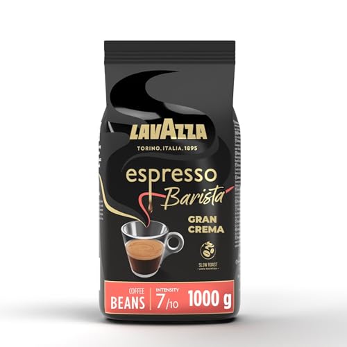 Lavazza, Espresso Barista Gran Crema, Kaffeebohnen, Trommelgeröstete Barista Kaffeebohnen, mit Aromanoten von Trockenfrüchten, Arabica und Robusta, Intensität 7/10, Leichte Röstung, 1 kg Packung