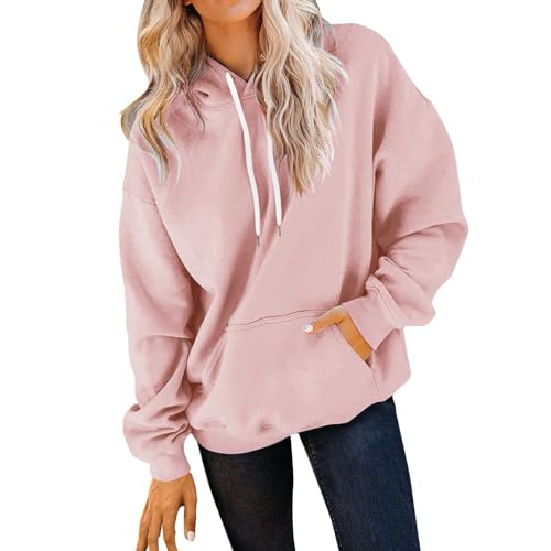 Generisch Pullover Damen Modische Hoodies & Sweatshirts Hoodie Oversize Einfarbig Sweatshirt mit Kordelzug Basic Hoodie mit Taschen Winter Kapuzenpulli Kuschel Kapuzenpullover Lockere Sweatshirts
