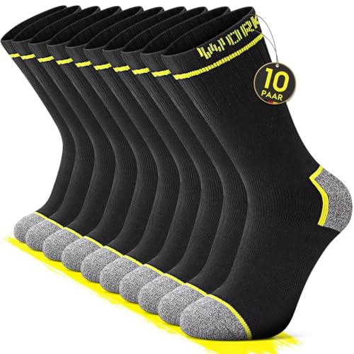 FALARY 10 Paar Arbeitssocken Herren 43-46 Baumwolle Socken Herren 43-46 Herrensocken Funktionssocken Tennissocken Sportsocken Wandersocken Strümpfe Schwarz Grau Innenfrottee Dicke