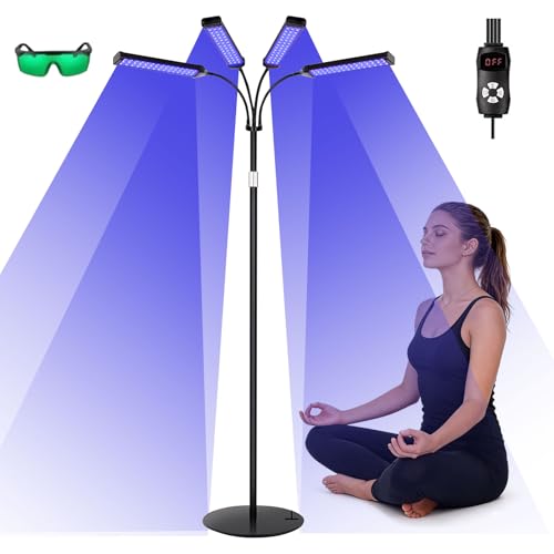 Hocomay Solarium Für Zuhause, 660nm & 850nm Gesichtsbräuner mit 420 LED, 5 Helligkeitsstufen, 3 Modi, Verstellbare Höhe, Bräunungslicht Solarium mit Timer & Schutzbrille für Körper und Gesicht