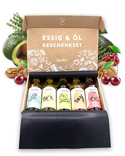 TIMBER TASTE® Essig & Öl Geschenkset Frauen & Männer [Vitalisierend] | 5 Erlesene Essige & Öle [5x40ml] | Exklusives Weihnachts-geschenk für Feinschmecker & Hobbyköche | Geschenkideen zu Weihnachten