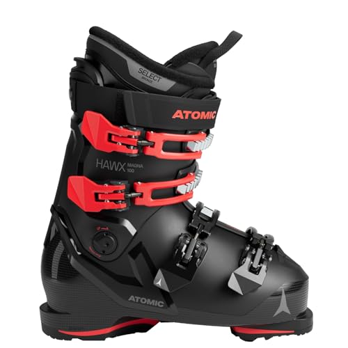 Atomic HAWX Magna 100 Skischuhe in Schwarz/Rot - Größe 43.5/44 - Breite Ski-Boots mit 102 mm Passform & 100er-Flex - Hochwertige Ski-Schuhe mit individuellem Memory Fit