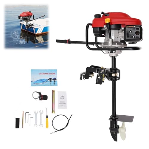 HUOMMGS 200CC Benzin Aussenborder 4 Takt Luftgekühltmotor 7,5PS Bootsmotor mit CDI Zündung, Kupplung, 360° Lenkung Trolling Boot Außenbordmotor für 4–6m Boot Außen Border mit Handzug Start