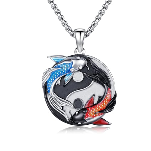 OHAYOO Yin Yang Halskette 925 Sterling Silber Yin Yang Anhänger Kette Partnerketten für Sie und Ihn Koi Fisch Halskette Yin Yang Schmuck Geschenke für Damen Herren Couple (Yin Yang Fisch #1)