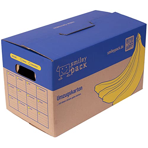 smiley pack 20 Stück Umzugskartons Bananenkiste 600 x 328 x 340 mm bis 40 kg (Zweiwellig) stabil Profi groß stark Umzugskiste günstig XXL Umzugskarton Archivkarton Stapelbar Sets von 5 bis 240 Stück