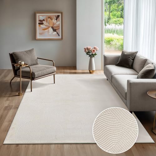 the carpet Rio - moderner und weicher Teppich Wohnzimmer Schlafzimmer mit Anti-Rutsch-Rücken und 3D-Optik, Flauschige Oberfläche, pflegeleicht und robust, Creme, 200 x 280 cm