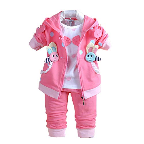 Yao 6M-3Jahre Baby Mädchen Kleidung Set 3 Stück Langärmliges T-Shirt Hoodie Jacke und Hose(heißes Rosa,6-12Monate)