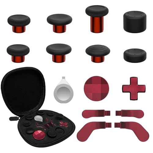CHARM FOCUS 16-in-1 Metall Analogstick Ersatz Set für Xbox Elite Series 2 – Enthält magnetische Analogsticks, Paddles, Silikonkappen, D-Pads, Einstellwerkzeug (Vulkanrot)