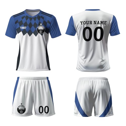WeiaiziY HSV 25/26 Heimtrikot,Hamburg Personalisierte Trikot Set mit Eigenem Namen & Nummer,HSV Fußball Geschenk Trikot für Kinder,Herren,Jungen,100% Polyester, Atmungsaktiv