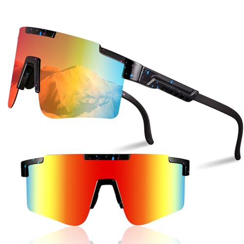 1X Schnelle Brille,Fahrradbrille,Rave Sonnenbrille Herren Damen mit Verstellbarem Bügel,Sportbrille Rennrad Brille Herren,Polarisierte UV400 Schutzbrille Radsportbrille zum Laufen Glof Ski im Freie