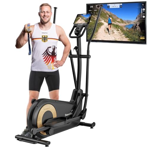 Skandika Crosstrainer Carbon P24-RG | Ellipsentrainer leise ohne Strom mit Generator, 16 Widerstandsstufen, bis 150 kg, computergesteuert, elektronischer Widerstand, Ellipsen Crosstrainer für Zuhause