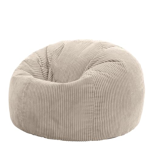 Icon Kingston Sitzsack Cord, Beige, Sitzsack Erwachsene mit Füllung, Bean Bag, Cord Sessel, Lounge Sessel, Lounge Stuhl, Schlafzimmer, Wohnzimmer, Wohnzimmer Möbel