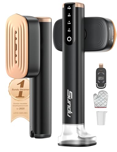 Sundu Dampfglätter, Steamer mit 2 Wassertanks (180 ml und 100 ml), 15S Schnelles Aufheizen, 24 g/min Starke Dampfleistung, Reisebügeleisen mit Touch-Steuerung, LED Display, Steam Iron Schwarz