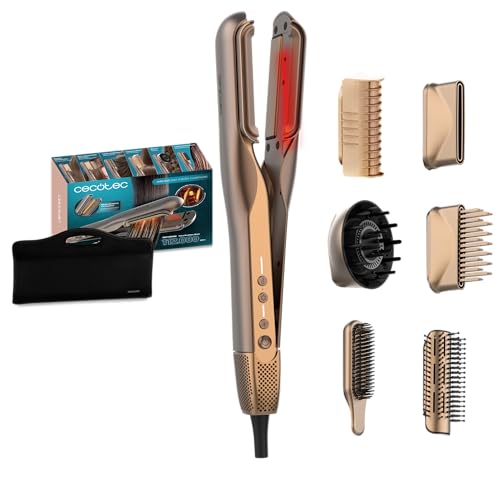 Cecotec Haarglätter AirLisse 6in1 iTwerk Champagner. Vibrationsplatten, 6 Zubehörteile, 1000 W, 112.000 U/min, Doppelheizplatte, Infrarottechnologie, 3 Modi, Plasma