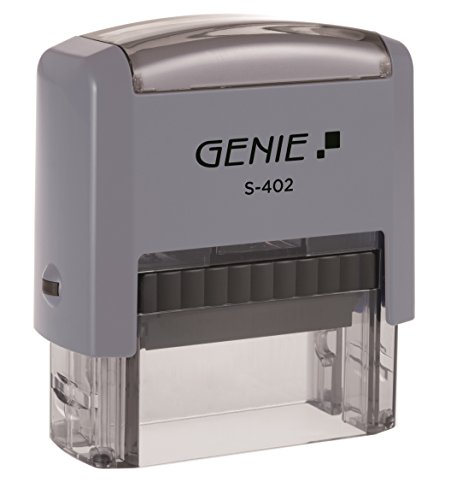 Genie S-402 Stempel Selbstfärbend Set – Individueller Textstempel bis 4 Zeilen – Adressstempel, Firmenstempel, Namensstempel – inkl. Stempelkissen & Zubehör – Schwarz/Grau