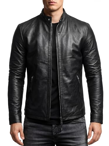 Crone Noa Herren Lederjacke Cleane Basic Echtleder Jacke Größe L Schwarz Schafsleder