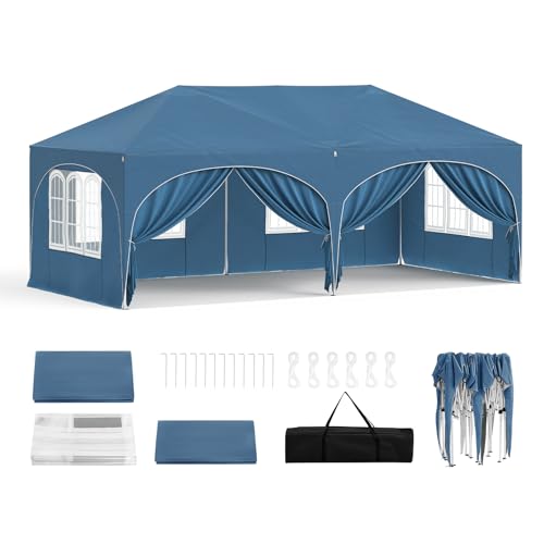 WOLTU Faltpavillon 3x6m Pop up mit 6 Seitenwänden Pavillon Partyzelt Blau