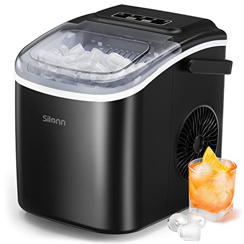 Silonn Eiswürfelmaschine, 9 Eiswürfel in 6 Minuten, 12 kg in 24 Stunden, selbstreinigender Eiswürfelbereiter mit 2 Eiswürfelgrößen für Küche, Büro, Bar und Party, Schwarz