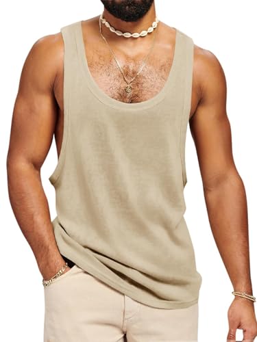 Runcati Tank Top Herren Ärmelloses Muskelshirt Fitness Gym Training Sport Unterhemd Männer Baumwolle Bodybuilding Loose T-Shirt,Khaki,M