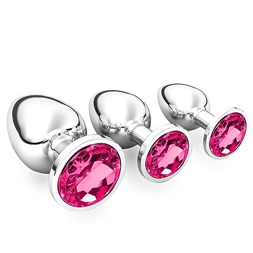 halercay 3 Stücke Klein Medium Groß Metall Analplug Set mit Kristall Diamant Sex Spielzeug,Buttplug Anal Butt Plug,für Frauen Männer Paare Anfanger für Frauen Männer Plug Metall Set (Dunkellila)